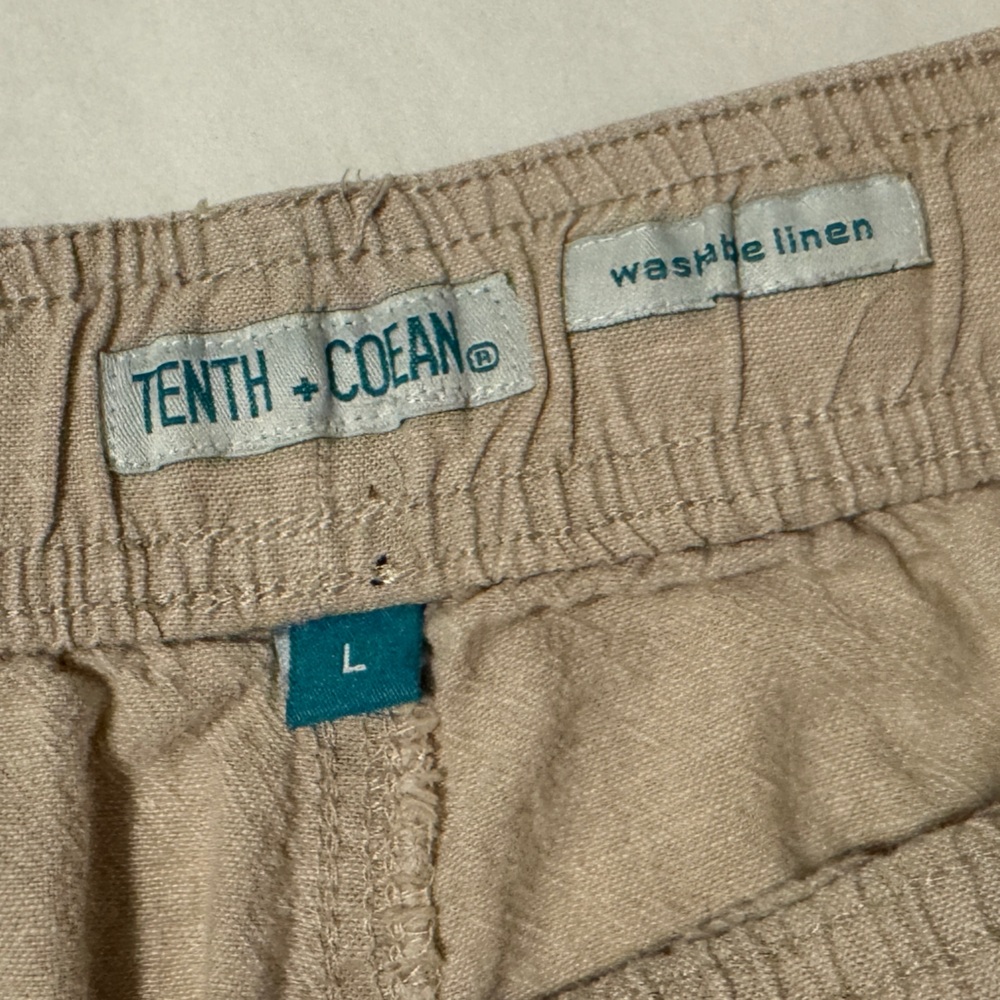 Men's Tenth + Ocean Washable Linen Size Large Tan Casual Shorts Drawstring Waist - Picture 3 of 10